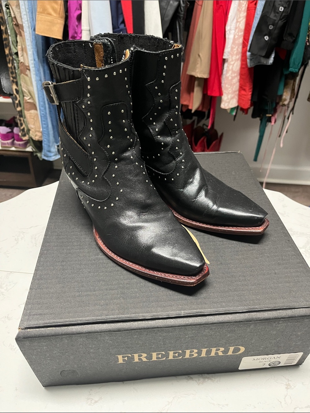 Freebird by Steven Black Studded Pointed Toe Western Booties Morgan